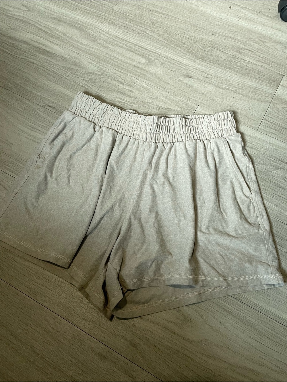 Athletic Works Light Beige Elastic Waist Athletic Shorts